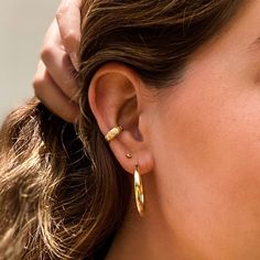 14k Gold Ear Cuff For Wedding, Trendy Gold Single Ear Cuff, Gold 14k Single Ear Cuff, Single 14k Gold Ear Cuff, Trendy Gold Pierced Ear Cuff, Elegant Gold Hypoallergenic Ear Climbers, Rose Gold 14k Gold Ear Cuff, Gold 14k Ear Cuff For Pierced Ears, Elegant Adjustable Tarnish Resistant Cartilage Earrings