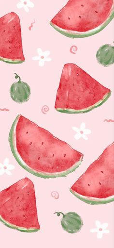 watermelon slices and cherries on a pink background