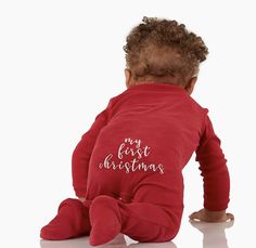 Baby First Christmas Gifts, Christmas Onesie Baby, Cousins Christmas, First Christmas Gifts, Baby Christmas Pajamas, Organic Nursery, Red One Piece, My First Christmas, Crib Bumper