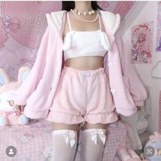 Hot And Cute Outfit, Pink Fem Outfits, Pastel Pink Clothes Aesthetic, Cutesy Pink Outfits, Cute Pink Clothes Aesthetic, Cute Core Outfit Pink, Kawaii Lounge Wear, Kawwai Outfit Ideas, My Melody Outfit Ideas