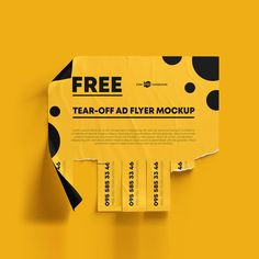 a piece of yellow paper with black dots on it and the text free tear - off ad flyer mockup