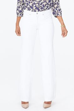 Wide Leg Trouser Jeans - OPTIC WHITE – NYDJ Apparel Luxury White Wide-leg Flare Jeans, Luxury White Wide Leg Work Pants, Luxury White Wide Leg Pants For Workwear, Luxury White Wide-leg Jeans, Luxury White Wide Leg Flare Jeans, White Wide Leg Trousers, Trousers Women Wide Leg, Business Casual Summer, White White