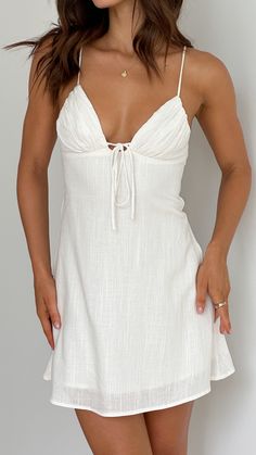 Coco Mini Dress - White - Billy J White Dress New Year, Tailor Made Dress Ideas, Every Day Dress, White Linen Mini Dress, Where To Buy Cute Summer Clothes, Casual Summer Mini Dress, Mini Dress Outfits Casual, All White Outfits For Women, Grad Dress Ideas