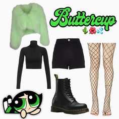 Diy Halloween Costumes Unique, Powerpuff Buttercup Costume, Buttercup Aesthetic Outfit, Buttercup Powerpuff Inspired Outfit, Green Powerpuff Girl Costume, Buttercup Powerpuff Outfit Ideas, Halloween Powerpuff Girls Costume, Powerpuff Inspired Outfit, Buttercup Powerpuff Halloween Costume