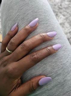 Almond shape acrylics Purple Gel Nails Almond, Oval Nails One Color, Simple Short Almond Nails Solid Color, Simple Acrylic Nails Oval, Oval Nails Solid Color, Solid Color Winter Nails, Lilac Almond Acrylic Nails, Nails Solid Color Spring, Spring Nails Plain