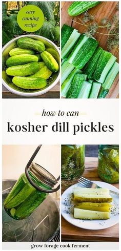 pickles in jars with text overlay saying how to can kosher dill pickles