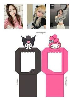 the paper doll is wearing a pink and black outfit with an adorable cat on her head