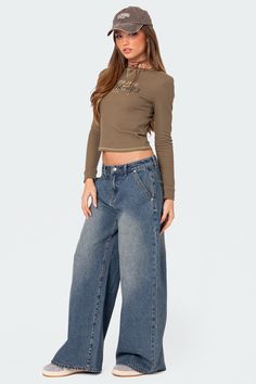 PRODUCT INFO Jeans Super baggy fit Wide leg Denim fabric 100% Cotton Model wears size S Model height is 5'8 Item care: Wash with similar color Baggy Wide Leg Jeans, Visionary Fashion, Army Wife, Swimwear Dress, Wide Leg Denim, Baggy Fits, Logo Graphic, Denim Fabric, S Models