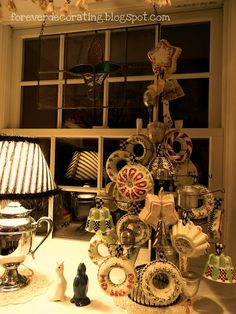 an image of a table that has many items on it and is decorated like a christmas tree