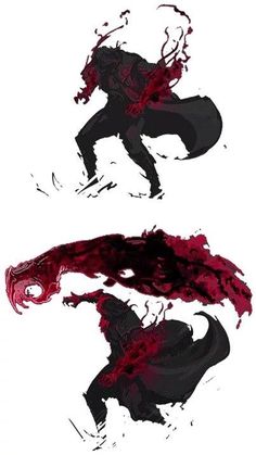 two black and red silhouettes with blood on them