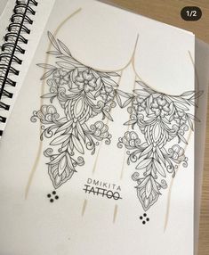 an open notebook with some drawings on it and the words prima tattoo written in black ink