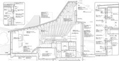 an architectural drawing shows the floor plan for a building with multiple floors and several levels