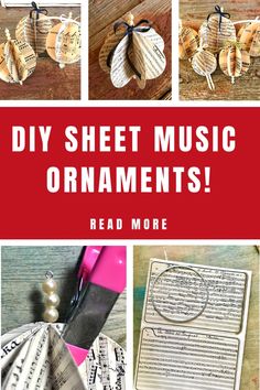 Create beautiful DIY sheet music ornaments with this free, easy-to-follow tutorial. This fun Christmas craft is perfect for the holidays, and handmade ornaments always make the best gifts and decorations! Sheet Music Ornaments Diy, Wooden Ornaments Diy, Sheet Music Ornaments, Music Christmas Ornaments, Christmas Paper Craft, Sheet Music Crafts, Music Christmas, Music Ornaments, Christmas Sheet Music