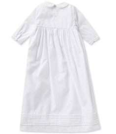 White Long Sleeve Dress With Smocked Cuffs, Embroidered Long Sleeve Baptism Dress, Spring Long Sleeve Gown With Lace Trim, Fitted Long Sleeve Dress With Pintucks, Fitted Long Sleeve Cotton Gown, Classic Dress With Smocked Cuffs, Classic Fitted Dress With Smocked Cuffs, Spring Cotton Long Sleeve Gown, Cotton Long Sleeve Spring Gown