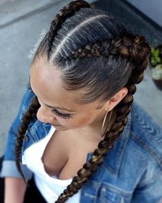 2 Braids Box Braids, Boxer Braids Black Women, Cornrow Hairstyles Two Braids, 2 Box Braids Hairstyles, 2 French Braids Short Hair, French Braids On Black Women, Two Braid Extensions, Black Hair French Braids, Two Long Cornrows Braids