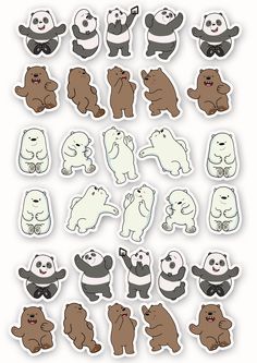 various stickers with pandas and other animals on them, all in different colors