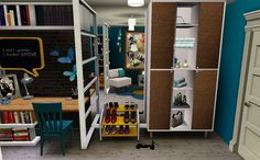 Sims3 Dorm Room Challenge: Remodel pre-designed dorm room living space. Trending Memes, Shelving Unit, Shelves