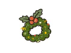 a green christmas wreath with red berries and holly leaves on it, sitting in front of a white background