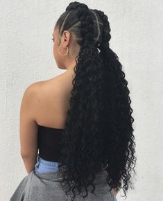 Pretty Braided Hairstyles Cornrows, Ponytail Hairstyles For Mixed Women, Braids With Curly Ponytail Black Hair, Braiding Styles For Mixed Hair, Rubber Band Pigtail Hairstyles, Cute African American Hairstyles, Two Braids Hairstyle Curly Hair, Braids In The Front Ponytail In The Back, Cornrow Wedding Hairstyles