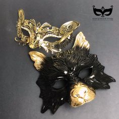 Animal Masks Masquerade, Couples Masquerade Masks, Gold Masquerade Mask, Wolf Black, Metal Mask, Complicated Love, Fox And Rabbit, Masquerade Masks, Children's Mask