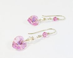 Heart Swarovski Pink Heart Crystal Earrings Valentine - Etsy Elegant Pink Heart Cut Earrings, Pink Heart-shaped Crystal Earrings For Valentine's Day, Pink Heart Crystal Earrings For Valentine's Day, Pink Crystal Earrings For Valentine's Day, Pink Heart Cut Wedding Earrings, Pink Sterling Silver Crystal Earrings For Wedding, Elegant Sterling Silver Crystal Earrings For Valentine's Day, Pink Pierced Heart Earrings For Anniversary, Pink Heart Earrings For Wedding On Mother's Day