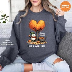 Our handmade Fall sweatshirts are crafted from the highest quality materials for an ultra-soft and comfortable wear. Our trendy Fall hoodies ship the same or next business day and are printed using an eco friendly water based ink that is not only safe for you but also safe for the environment! 💖  Bold and Bloom Co. offers trendy items for any occasion! Our shirts are crafted from the highest quality materials for ultra-soft and comfortable wear. Most importantly, all of our items are printed using the most advanced apparel printer to ensure vibrant colors and detailed graphics.  📝 PRODUCT DETAILS  - The sleeves are rolled up for display purposes only. -Here's what it says for the materials Materials:  Sweatshirts fabric: 50/50 cotton poly blend Unisex Short Sleeve fabric:  white, black, Fall Fleece Sweater, Gray Letter Print Sweatshirt For Fall, Gray Fleece Sweatshirt For Fall, Fall Fleece Sweater With Letter Print, Comfort Colors Tshirt, Fall Hoodies, Pumpkin Sweatshirts, Humpty Dumpty, Great Falls