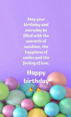 happy birthday card with balloons on purple background