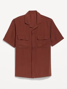 Short-Sleeve Utility Shirt | Old Navy Short Sleeve Button-up Shirt With Pockets For Summer, Summer Short Sleeve Button-up Shirt With Pockets, Summer Button-up Short Sleeve Shirt With Pockets, Casual Shirt With Single Breasted Lapel Collar, Casual Single Breasted Shirt With Lapel Collar, Brown Short Sleeve Collared Shirt For Summer, Brown Collared Short Sleeve Shirt For Summer, Casual Collared Single Breasted Shirt, Summer Workwear Tops With Flap Pockets