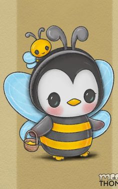 a cute little penguin with a bee on it's back