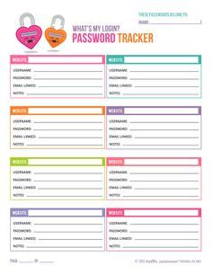 this is an image of a printable password tracker