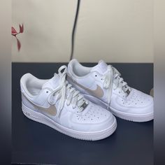 Beige Checks And Air Letters Hand-Painted And Sealed On New, Authentic Nike Air Force 1s With Professional Shoe Products. ***Worn Maybe Twice*** Nike Shoes Custom, Nike Air Force 1s, Air Force 1s, Professional Shoes, Custom Nike, Shoes Custom, Custom Nikes, White Nikes, Air Force 1