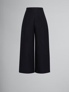 Cropped cotton cady trousers. High-waisted fitted style with darts and no pockets, fastening with a concealed side zip. Flared leg. Elegant High-waisted Cotton Culottes, Elegant Cotton Culottes, Fitted Cotton Wide-leg Culottes, Chic Formal Cotton Bottoms, High Waist Cotton Bottoms For Formal Occasions, Chic Cotton Culottes For Work, Chic Tailored Cotton Pants, Chic Formal Cotton Dress Pants, Elegant Cotton Bottoms For Daywear