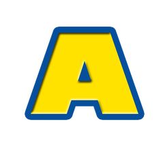 the letter a is yellow and blue