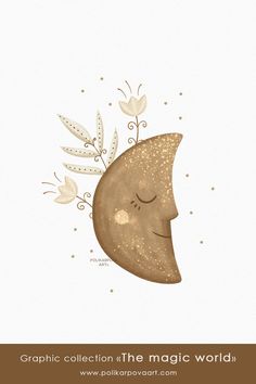 a drawing of a moon with leaves on it's back and the words graphic collection at