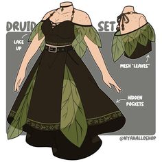 a paper doll is wearing a dress with leaves on the bottom and sides, as well as