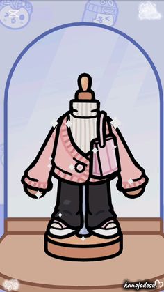 an animated image of a child's coat and shoes in a glass case with snowflakes around it