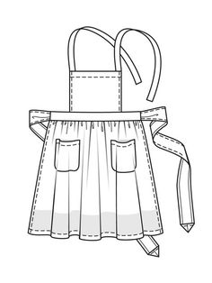 an apron with suspenders and a bow on the back, in black and white