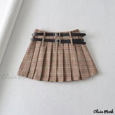 Olivia Mark - Grid Pattern High Waist Pleated Skirt with Double Belts High Waist Pleated Skirt, High Waisted Pleated Skirt, Grid Pattern, Types Of Skirts, Olivia Mark, Pleated Skirt, Belts, High Waist, High Waisted