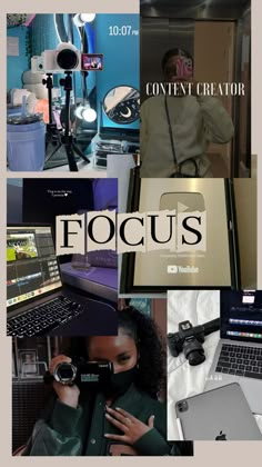 a collage of photos with the words focus on them