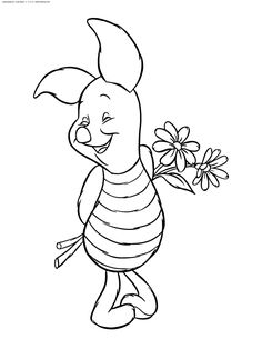 winnie the pooh with flowers in her hand coloring pages for kids to print and color