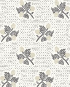 a white and gray wallpaper with leaves on it