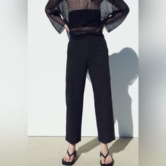 High-Waisted Trousers With Straight Legs. Front Pockets, Patch Pockets With Flap On The Sides At The Back. Zip And Button Closure. Straight Fit Cargo Pants, Cargo Pants Black, Fit Cargo Pants, Zara Pants, High Waisted Trousers, Zara Black, Pants Black, Cargo Pants, Black Pants