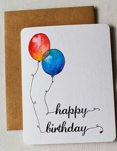 a birthday card with watercolor balloons on the front, and an envelope that says happy birthday