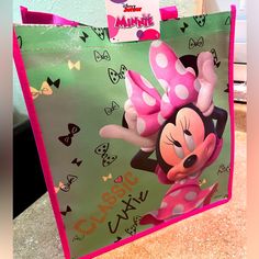 Disney Minnnie Mouse Reusable Bag Nwt Pink Disney Bag For Daily Use, Pink Minnie Mouse Bag For Gift, Cute Rectangular Minnie Mouse Bags, Playful Pink Bag For Disney Trips, Pink Minnie Mouse Bags For Daily Use, Pink Minnie Mouse Bag For Daily Use, Reusable Bags, Pink And Green, Minnie Mouse