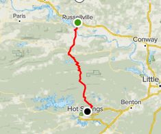 a map showing the route for hot springs