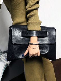 Small Fashion 2024 New Clutch Bag PU Slung Shoulder Strap Suit Clutch Bag Large Capacity Female Black Casual,Fashionable   PU Leather Colorblock,Plaid,Plain,All Over Print,Textured Pattern Square Bag   Women Bags, size features are:Bust: ,Length: ,Sleeve Length: Envelope Clutch Bag, Beg Tangan, Black Leather Clutch, Cool Gifts For Women, Envelope Bag, Ladies Clutch, Crossbody Bag Women, Trending Handbag, Envelope Clutch