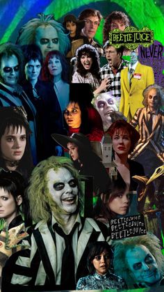 a collage of people dressed as the joker and other characters from beetlejuice