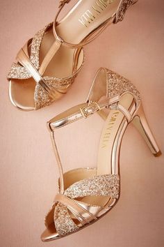 20 Drop-Dead-Gorgeous GOLD Wedding Shoes Ideas!! #weddingshoes Gold Wedding Shoes, T Strap Heels, Glitter Shoes, Tadashi Shoji, Gold Shoes, Wedding Heels