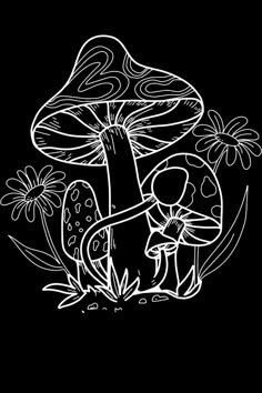 Black And White Mushroom Art, Boho Mushroom Line Art, Mushroom Chalkboard Art, Black And White Aesthetic Art Drawing, Black Drawing Aesthetic, Mushrooms Aesthetic Art, Line Art Mushroom, Mushrooms Black And White, Scratch Art Ideas