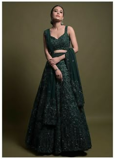 ✦We provide high quality Indian Ethnic wear for women. We house a wide range of collections of dresses, which include the designer lehenga choli ,bridesmaid lehenga choli,festival lehenga choli,latest gowns, party wear Lehenga Choli,indian wedding lehengas,ready made lehenga,sabiyasachi lehengas,bollywood designer outfits and many more. Check out our bridal collection, which houses numerous bridal Lehenga Cholis, reception gowns, designer sarees, and is the ultimate heaven for all the brides out Dark Green Lehenga, Green Lehenga Choli, Dori Work, Lehenga Choli Designs, Simple Lehenga, Butterfly Net, Sabyasachi Lehenga, Indian Outfits Lehenga, Kalki Fashion